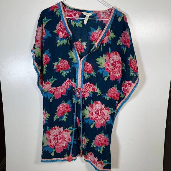 Matilda Jane Swim Cover Up Women’s S Blue Pink Floral Peony Print Tunic Feminine - Picture 2 of 15